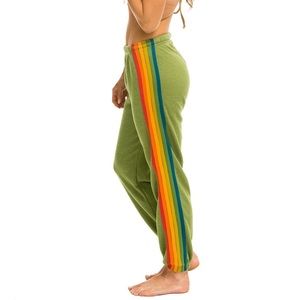 Aviator Nation Women’s 6 Stripe Rainbow Sweatpants - Jungle Green - Size S